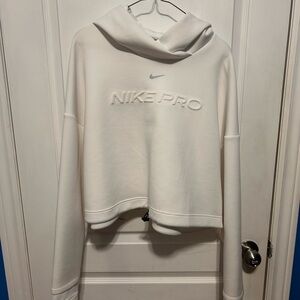 Nike Pro White Athletic Cropped Hoodie with Black Trim